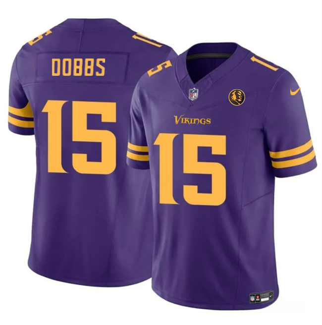 Men's Minnesota Vikings #15 Josh Dobbs Purple 2023 F.U.S.E. With John Madden Patch Color Rush Limited Football Stitched Jersey